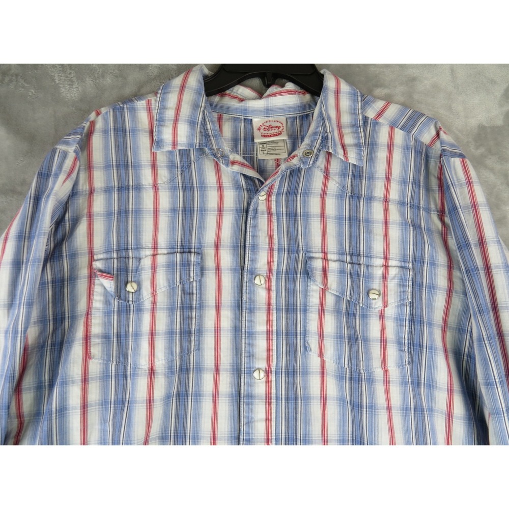 Disney Store Exclusive Mens L‎ Plaid Western Snap button Shirt Long Sleeve